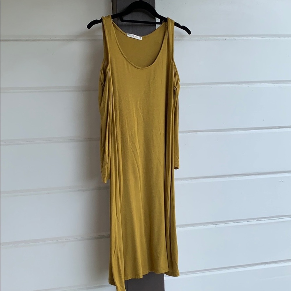 Simple Colored Open Shoulder Dress